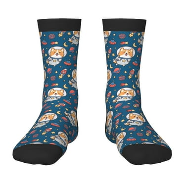 Uemuo Astronaut Corgi Dog Printed Kids Boys Socks Seamless Crew Socks Crazy Funny Athletic Sport Socks for Children
