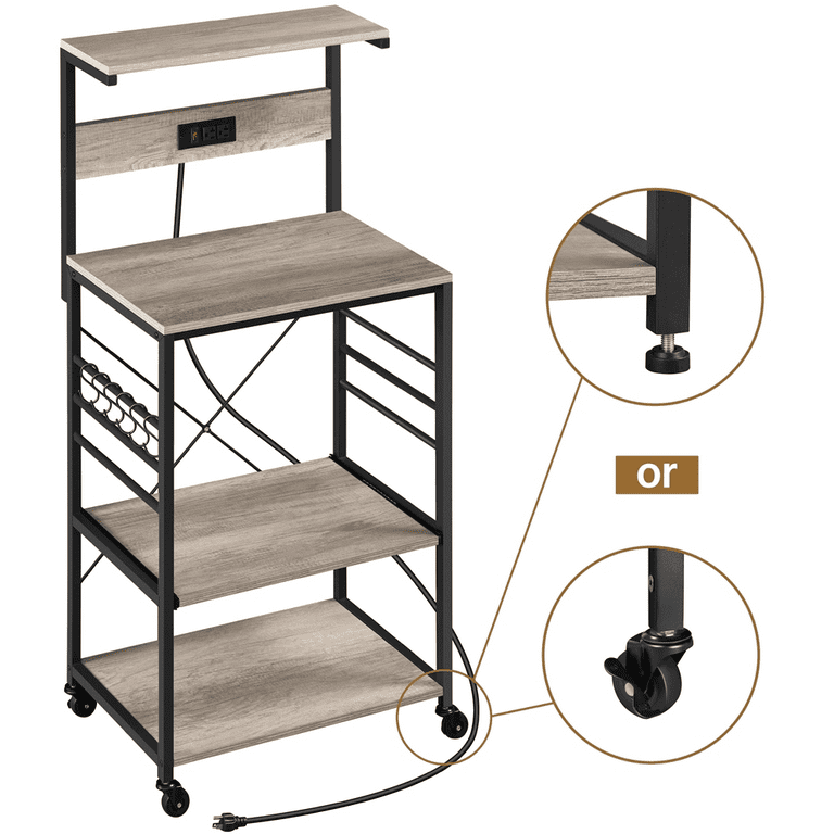 Smilemart 4-Tier Bakers Rack Kitchen Storage Shelf with S-Hooks, Rustic Brown