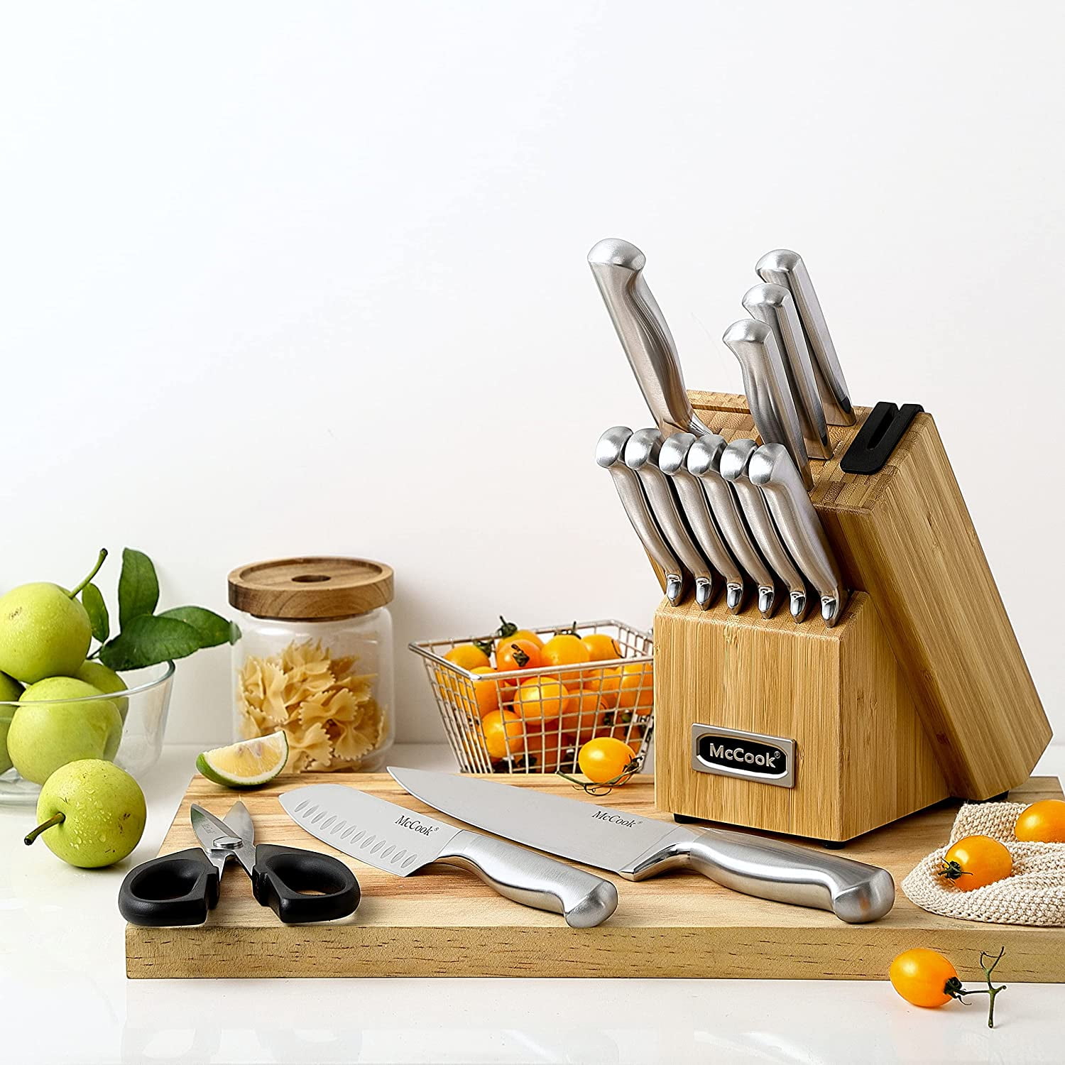 McCook® Knife Sets, Golden Titanium Stainless Steel Kitchen Knife Block Sets