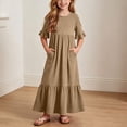 thumbnail image 2 of SERTGUTR Girls' Dress Round Neck Short Sleeve Ruffle Hem Tiered Maxi Side Pockets Comfortable Casual School Outdoor Everyday Wear Dress, 2 of 7