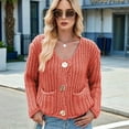 thumbnail image 3 of Women'S Long Sleeve Cropped Knit Cardigan 2025 Casual Button Down Crochet Sweater Tops with Pockets Deep Orange XL, 3 of 7