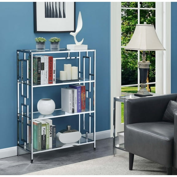 Convenience Concepts Town Square Chrome 4 Tier Bookcase, Glass/Chrome