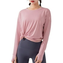 tarylea Yoga Tops for Women Crew Neck Long Sleeve Shirts Solid Color Loose Athletic Sports Running Coverup