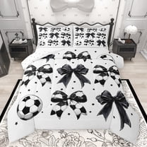 Feelyou Cartoon Black Bowknot Bedding Comforter Set for Kid, Football Soccer Print Twin Comforter Sets, Fashion Ribbon Reversible Bedding Set, Ultra Soft Bedroom Decor, 2 Pieces