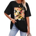 thumbnail image 1 of Camiseta ADOREJOY Oversized para mujer con cuello redondo y flores negras, 1 of 9