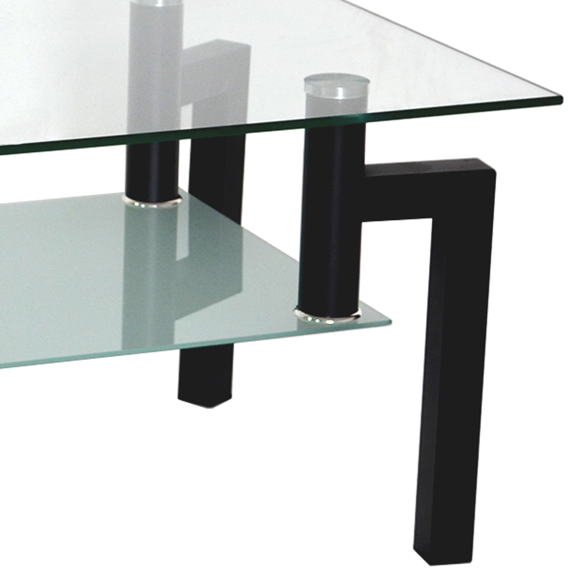 Glass Coffee Table, Modern Side Coffee Table with Lower Shelf, Rectangle Coffee Table for Living Room, Coffee Stand Console Furniture