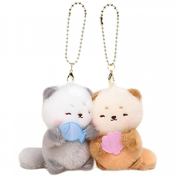 DESIGNICE Plush Keychain, 2Pcs/Set Magnetic Otter Keychain Cartoon Couple Pendants Cute Animal Keyring Bag Charms Car Key Accessories for Women