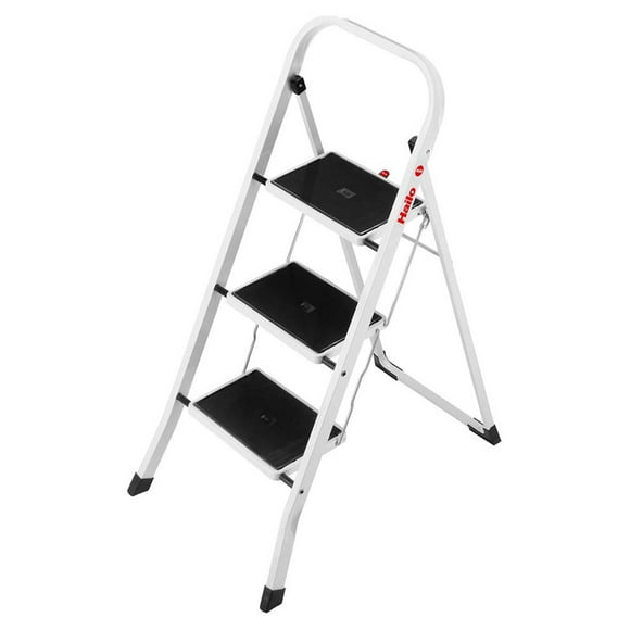 Hailo K20 Échelle Pliante à 3 Marches avec Cadre en Acier Robuste, Capacité de 330 lb, Argent
