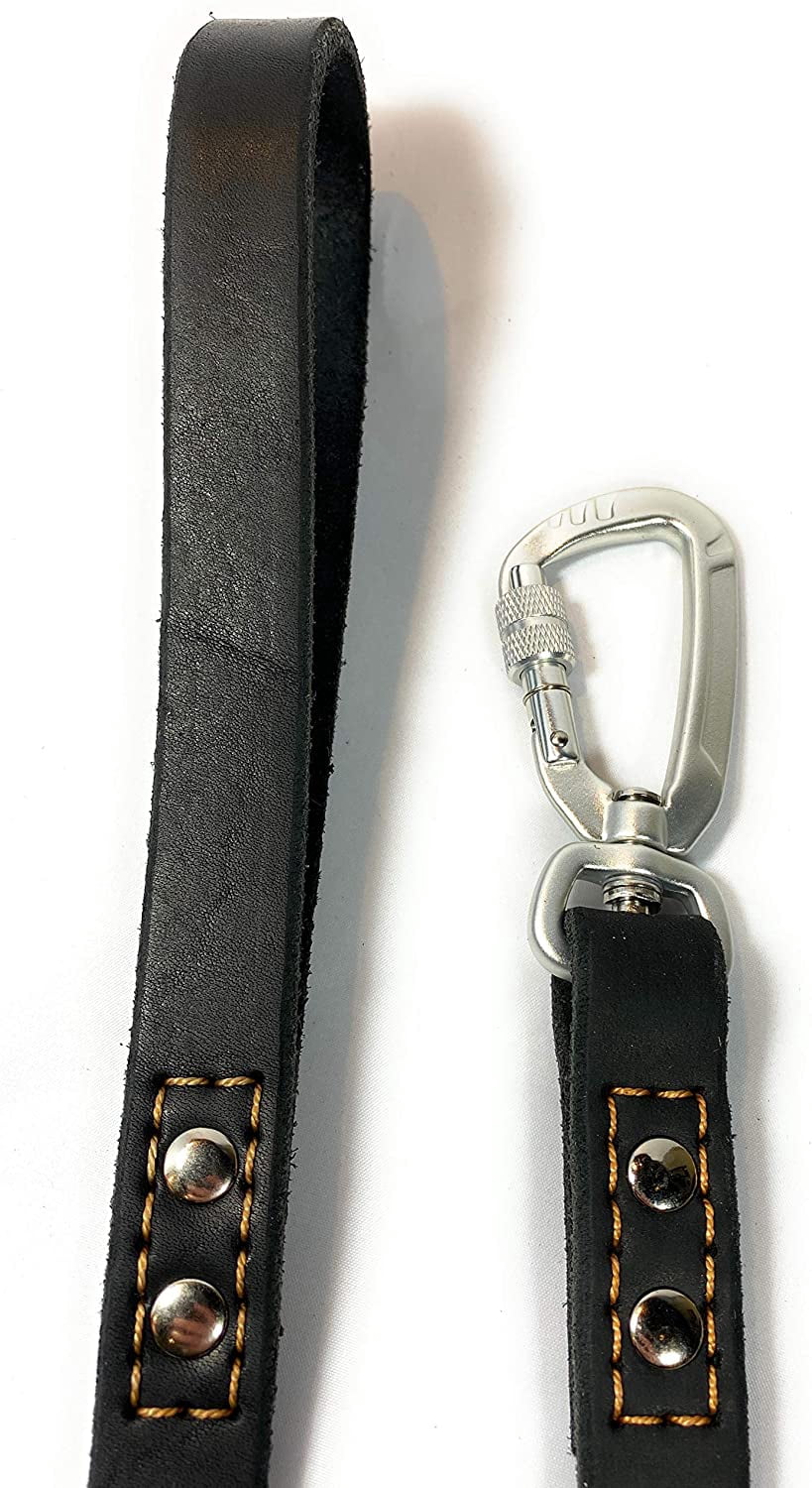 Enthusiast Gear Leather Dog Leash with Locking Carabiner | Strong and Soft Leash for Large and Medium Dogs | 6 Ft Long x ¾”