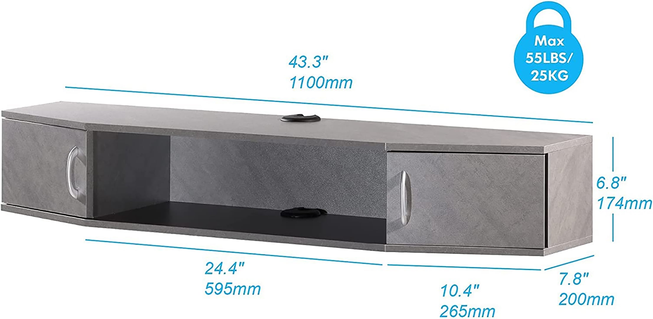 FITUEYES Floating TV Stand with 16 Lights LED Light, Wall Mounted TV Shlef, Entertainment Center Console Stand with Storage Cabinets for Living Room Bedroom