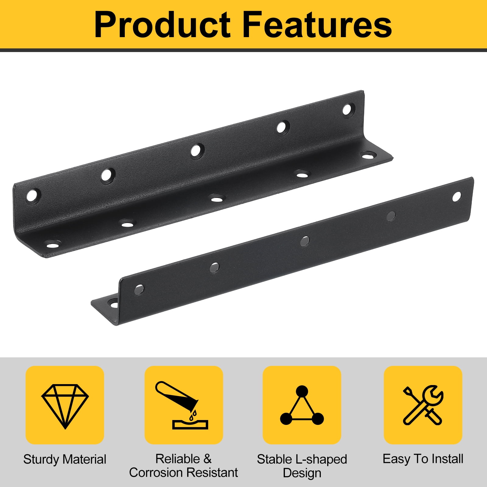 4Pcs L-Shaped Brackets Corner Brace, 1.06"x1.06"x7.87" Corner Bracket Shelf Bracket Right Angle Brackets for Wood Shelves Furniture (27x27x200mm, Black)