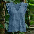 thumbnail image 5 of VBVC Women's Cotton Linen Ruffle Sleeve Tunic Top , Flowy Loose Fit Blouse For Women , Ladies' Casual V Neck Summer Shirt,Navy,S-2XL, 5 of 8