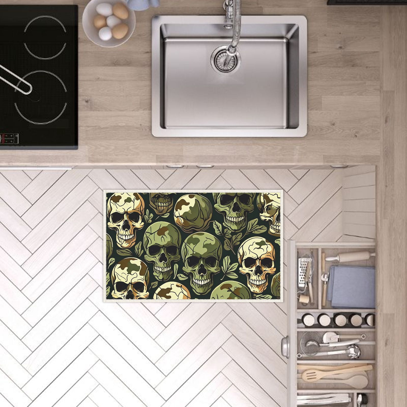 Halloween-themed Indoor Door Mat 19.7x31.5inch Earthy Tones Colorful Skulls Door Mats Wear-Resistant Multifunctional Durable Door Mat for Backyard Indoor Home Entryway Deco