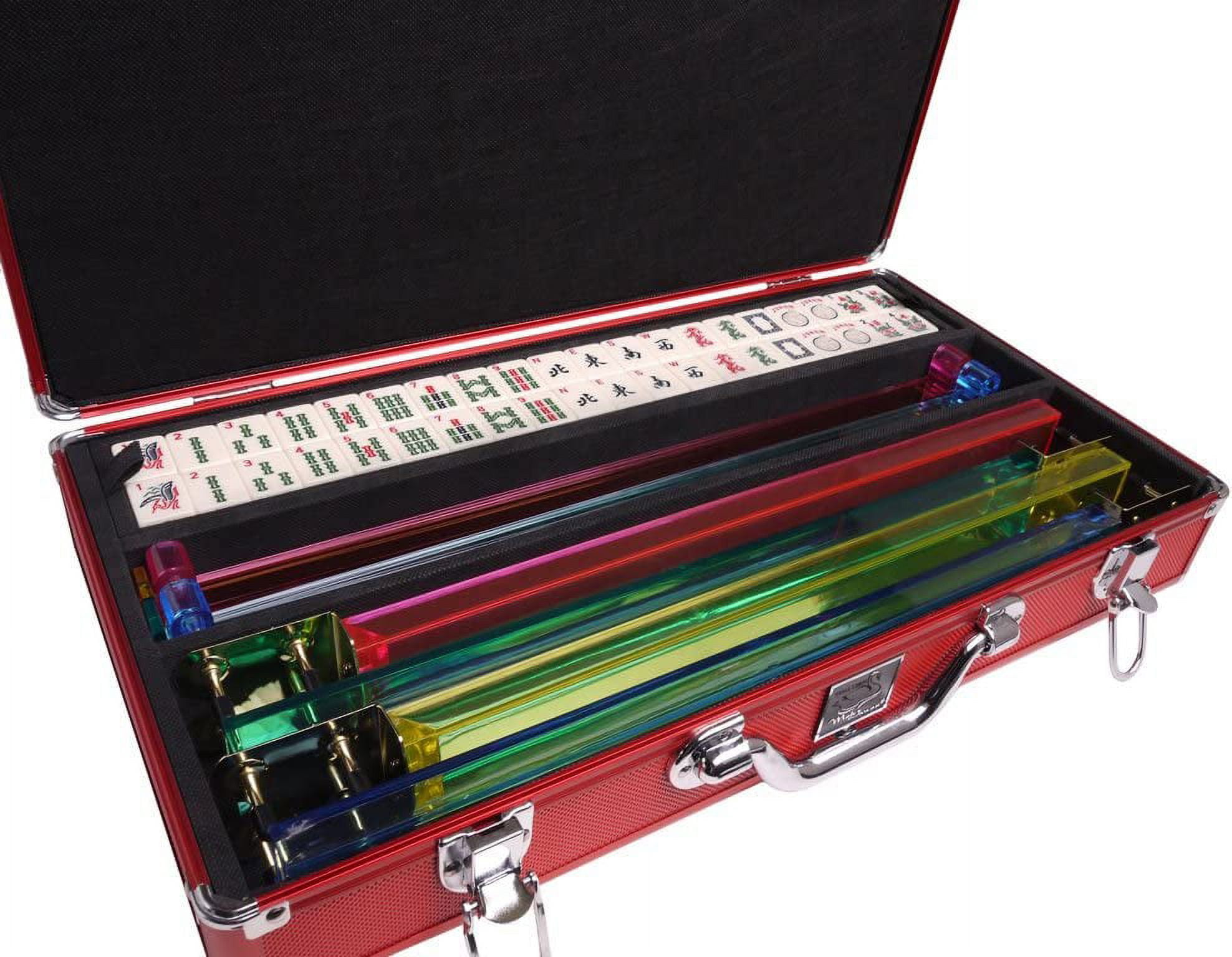 White Swan American Mahjong Set in Luggage-Style Red Case - Ivory Tiles - Classic Pusher Arms
