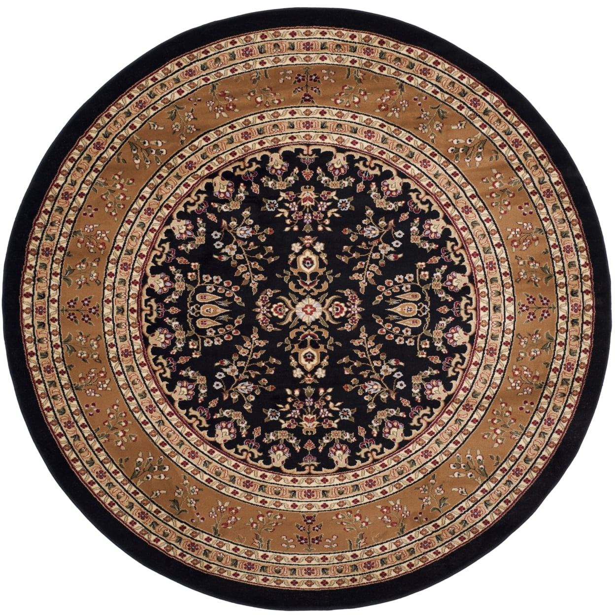SAFAVIEH Lyndhurst Isadora Traditional Bordered Area Rug, Black/Tan, 8' x 8' Round