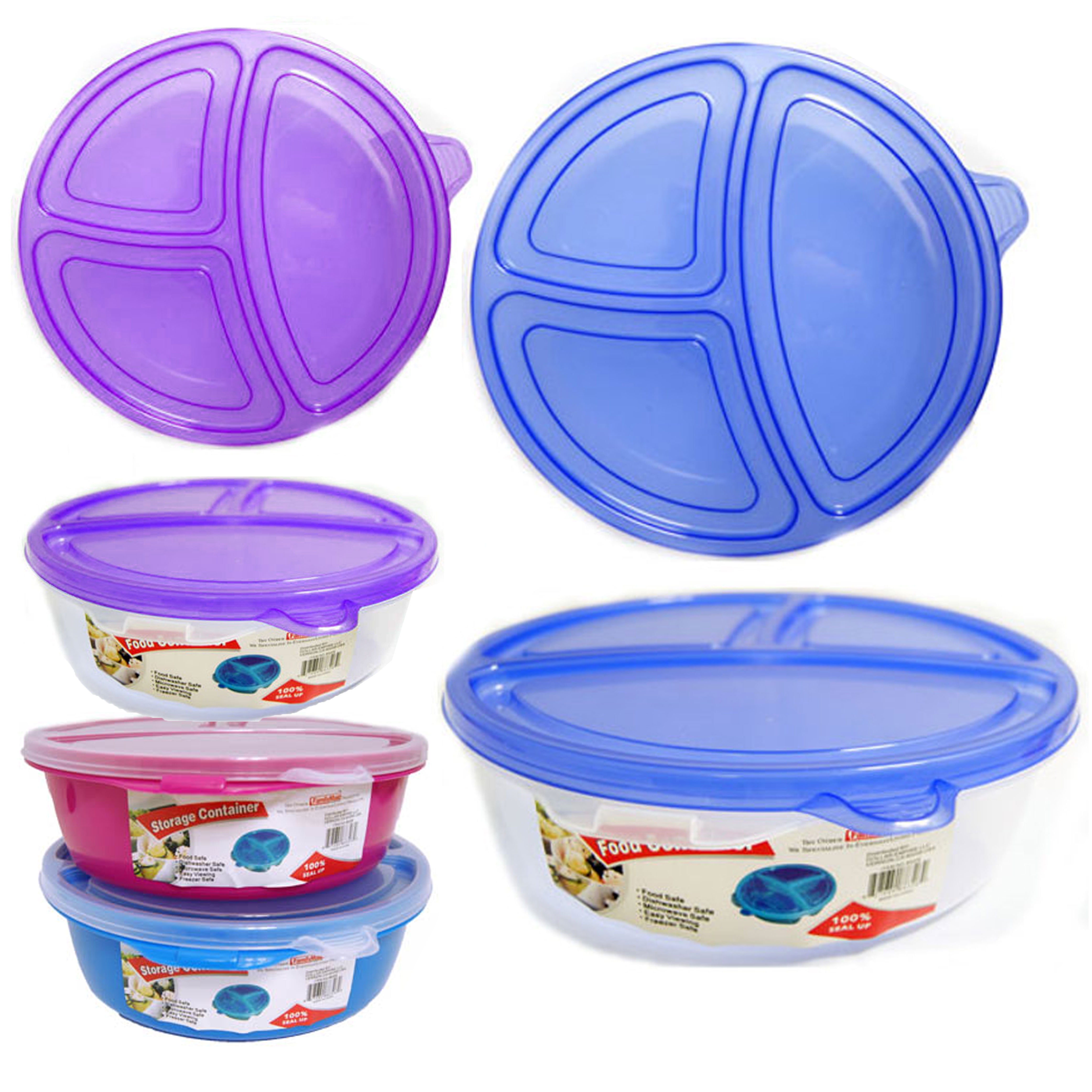 4pk Kids 3-Section Divided Plate BPA Free Plastic Reusable Tray Picnic Plates 