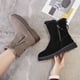 thumbnail image 2 of Botas de nieve de mujer de moda de invierno de media pantorrilla con forro polar, gruesas, cálidas, acolchadas de algodón, botas de invierno para mujer con piel integrada, 2 of 6