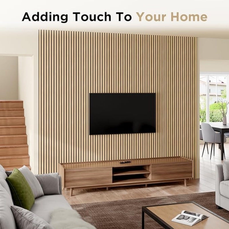 Easy4Home 94.5" x 23.62" Acoustic Wood Slat Wall Panels Soundproof Wooden Wall Panels 1 Pack, White Oak