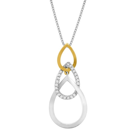 Duet 1/10 ct Diamond Three Tiered Drop Pendant Necklace in Sterling Silver & 10kt Gold