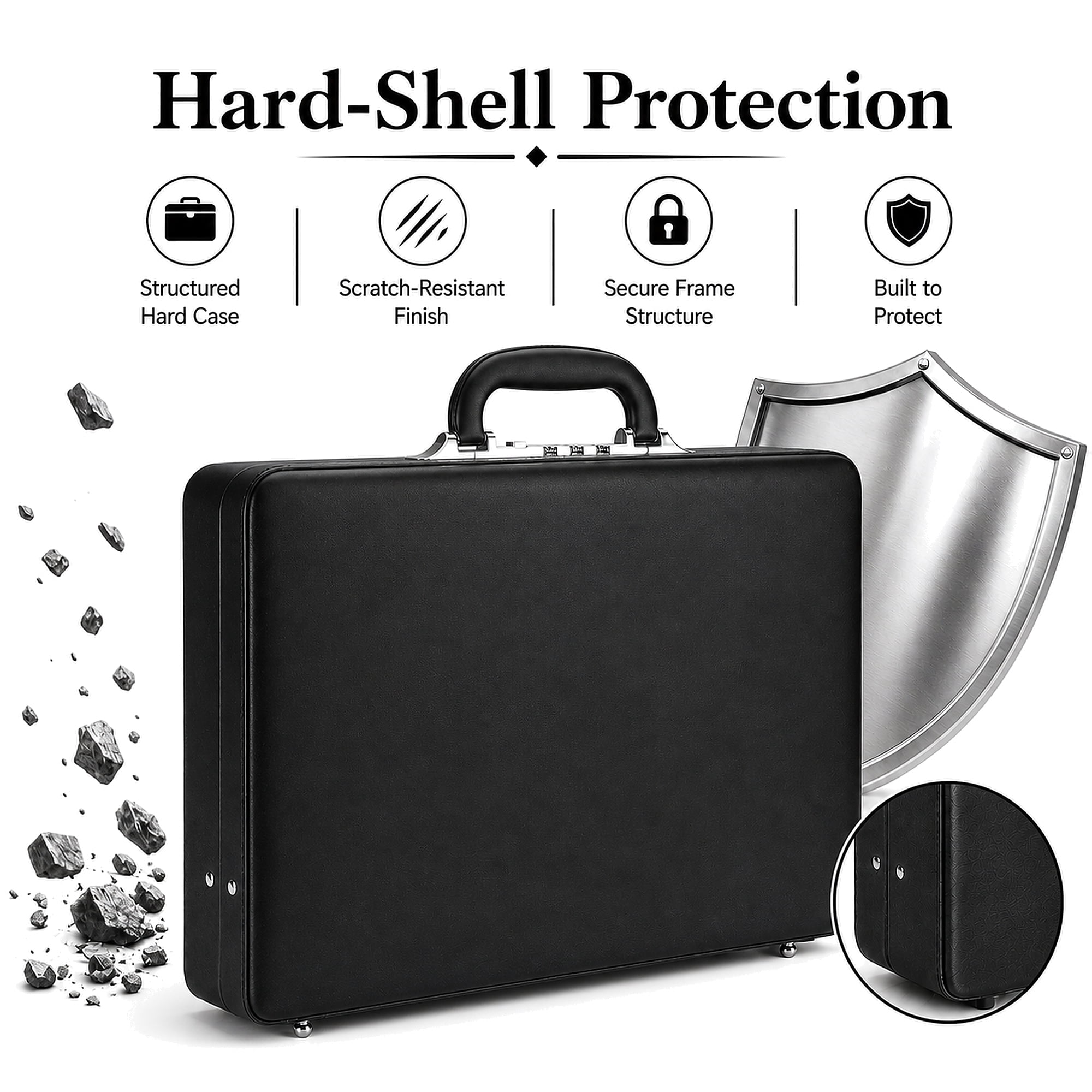 HAESTUS Briefcases for Men, Professional Leather Briefcase with Lock, Hard Shell Business Brief Case, Attache Case for 15.6" Laptop, Mens Hard Briefcase for Work Office Travel, Brown | Center Lock