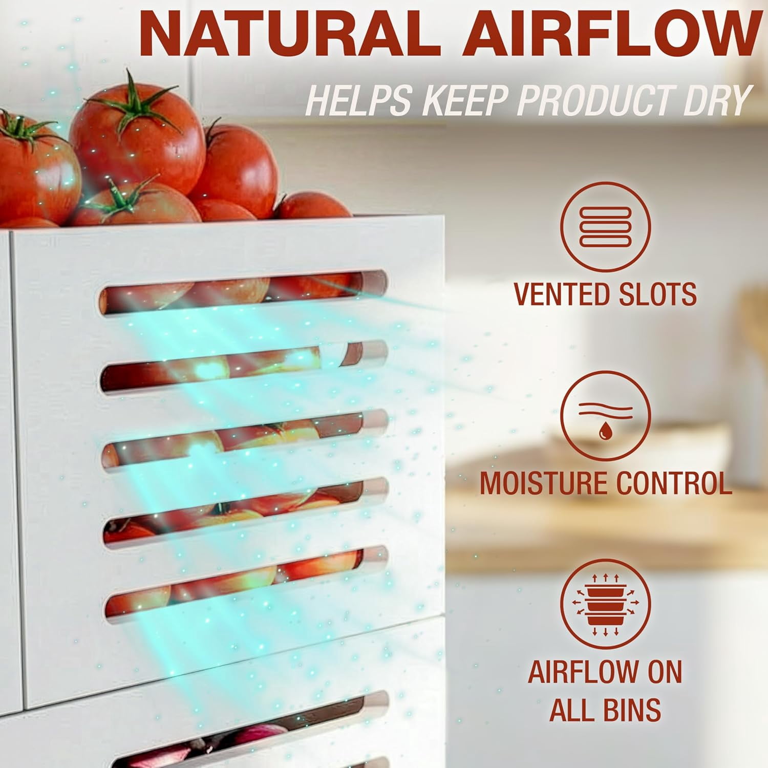HOMESTEAD Acacia Wood Pantry Storage Bins, Stackable Bins Open Front Organizer, Ventilated Potato and Onion Storage Bins with Handles, Wooden Fruit Basket for Kitchen Pantry, Set of 3, White