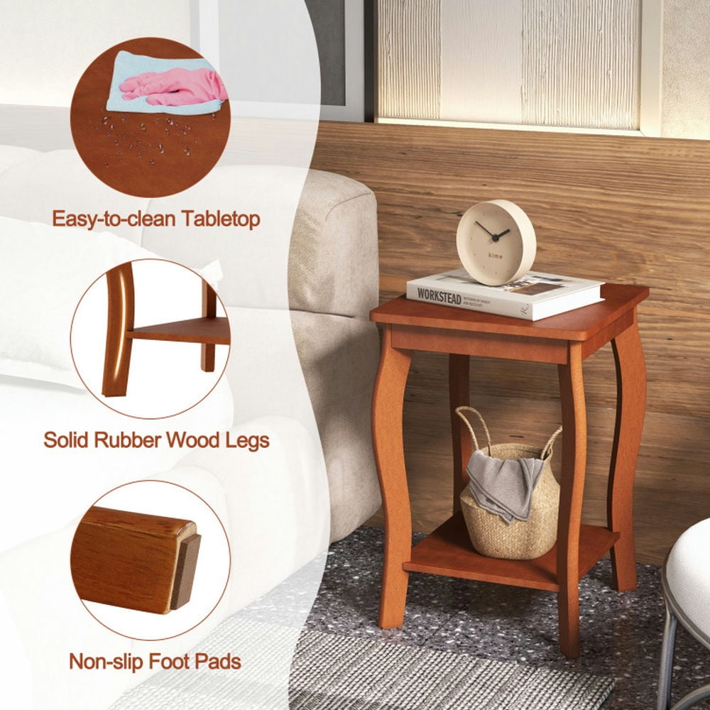 Finihen End Table, Set of 2 Nightstand, Square End Table, 15 Inch 2-Tier Square End Table with Storage Shelf Set of 2, Sofa Side Table, Bed Side Table, for Living Room, Bedroom, Walnut Finihen End Table, Set of 2 Nightstand, Square End Table, 15 Inch 2-Tier Square End Table with Storage Shelf Set of 2, Sofa Side Table, Bed Side Table, for Living Room, Bedroom, Walnut