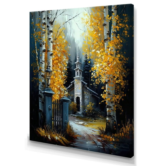Designart Church In Forest In Autumn III Canvas Wall Art