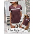 thumbnail image 6 of HUBERY Women Lace Patchwork Pleated Crew Neck Short Sleeve Top, 6 of 7