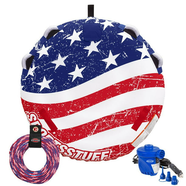 Sports stuff Stars and Stripes 2-Rider Waterskiing Towable Tube Kit with  Pump and Tow Rope