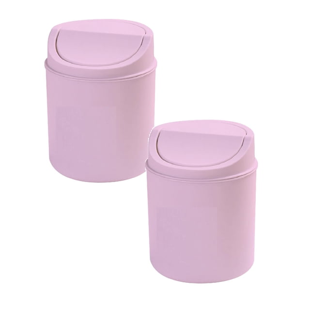 Oleegame 2PC Trashcans For Bedroom Mini Tabletop Trash Cans Can Mini Room Creative Cover Kitchen Living Waste Kitchen Restaurant Bar Pink