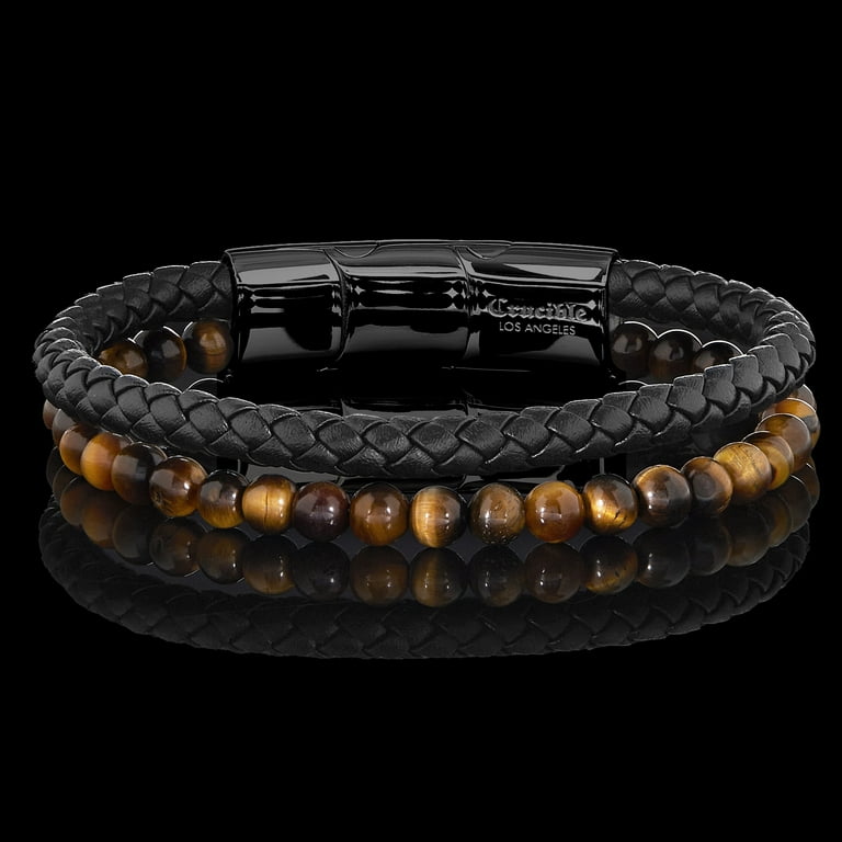 Crucible Jewelry Men's Tiger Eye Stone Black Plated Stainless