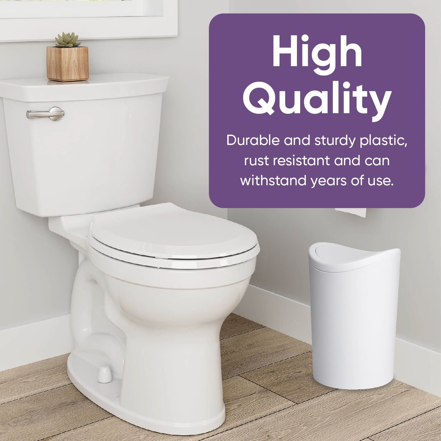 Superio Small Bathroom Trash Can with Lid, Modern White Mini Waste Bin with Swing Lid (1 1/2 Gallon, 6 Liter) Plastic Garbage Can for Kitchen, Bathroom, Bedroom, Office, Under Desk, 2 pack