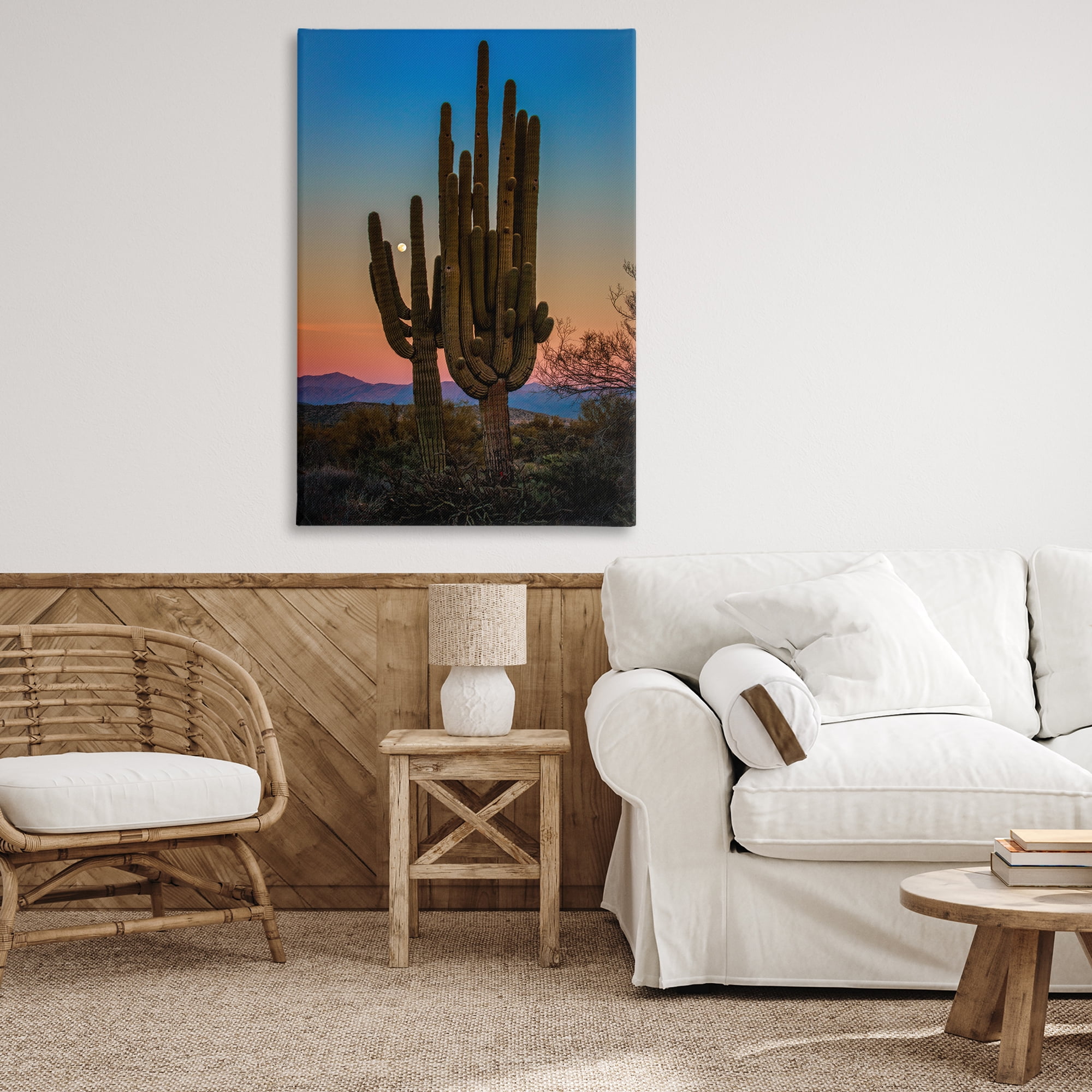 Stupell Industries Silhouetted Cacti with Moon Landscape & Nature Photography Wrapped Canvas Art Print Wall Art, 30 x 45