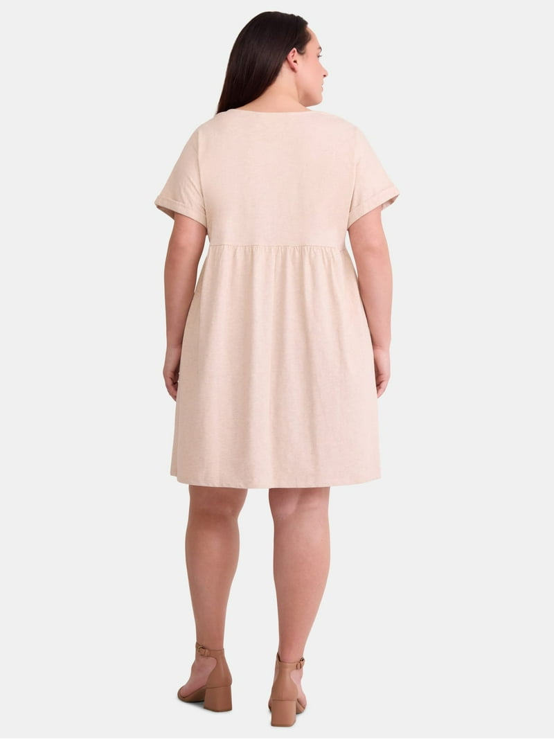 Terra & Sky Women's Plus Size Cotton Knit Babydoll Dress, Sizes 0X-5X