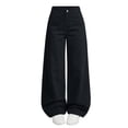 thumbnail image 2 of Spazoro Girls Wide Leg Pants with Pockets, Stretchy High Waist Button Closure Loose Fit Solid Color Faux Denim Casual Trousers Black Size 13-14, 2 of 9