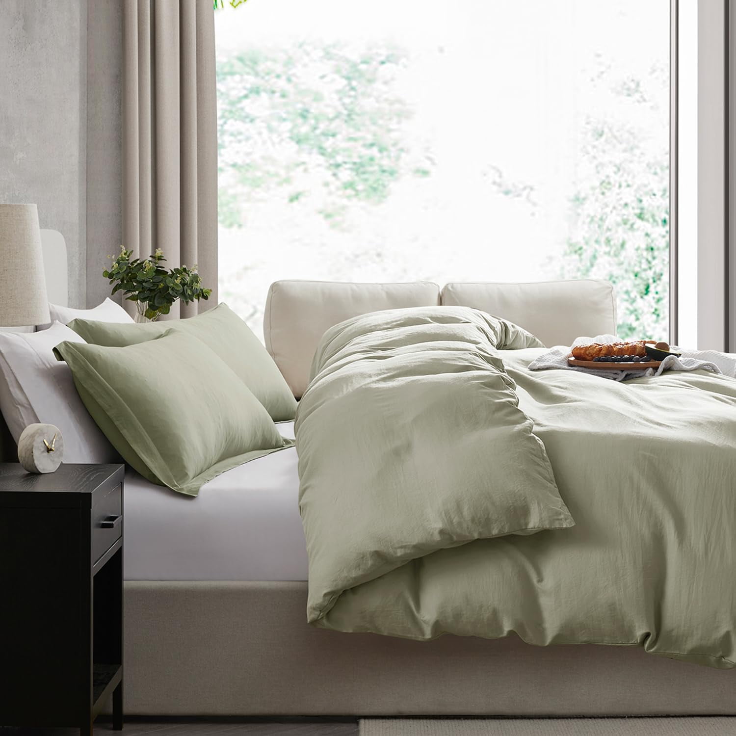 LammaLoe Duvet Cover California King Size, Soft Prewashed 3-Piece Duvet Cover Bedding Set with Pillow Shams, Light Sage