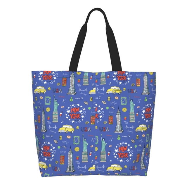 Fotbe New-York City Bolsa Tote Estética de Lona con Estampado para Mujer - Bolsa Reutilizable de Hombro Casual para Vacaciones, Compras, Trabajo y Gimnasio