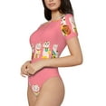 thumbnail image 2 of Fotbe Women Short Sleeve Bodysuit Round Neck Cute Cat Bodysuit For Women Round Neck Scoop Neck Long Sleeve Stretch Tops Jumpsuit-Large, 2 of 9