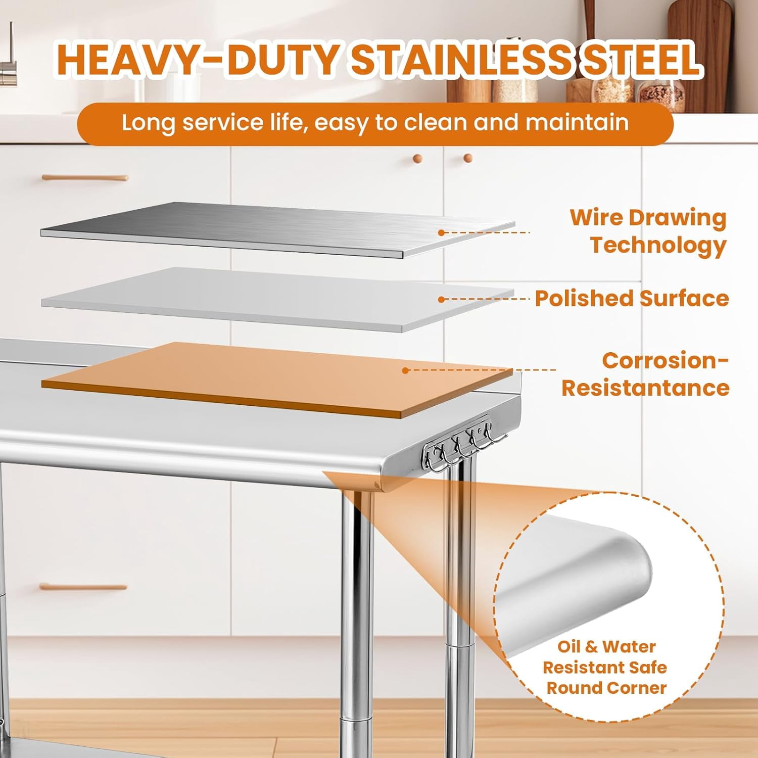 Kselythan Stainless Steel Table,Heavy Duty 2 Tier Worktable with Casters Backsplash Food Preparation Stainless Steel Table,Metal Prep Table for Kitchen Restaurant Commercial Workstation