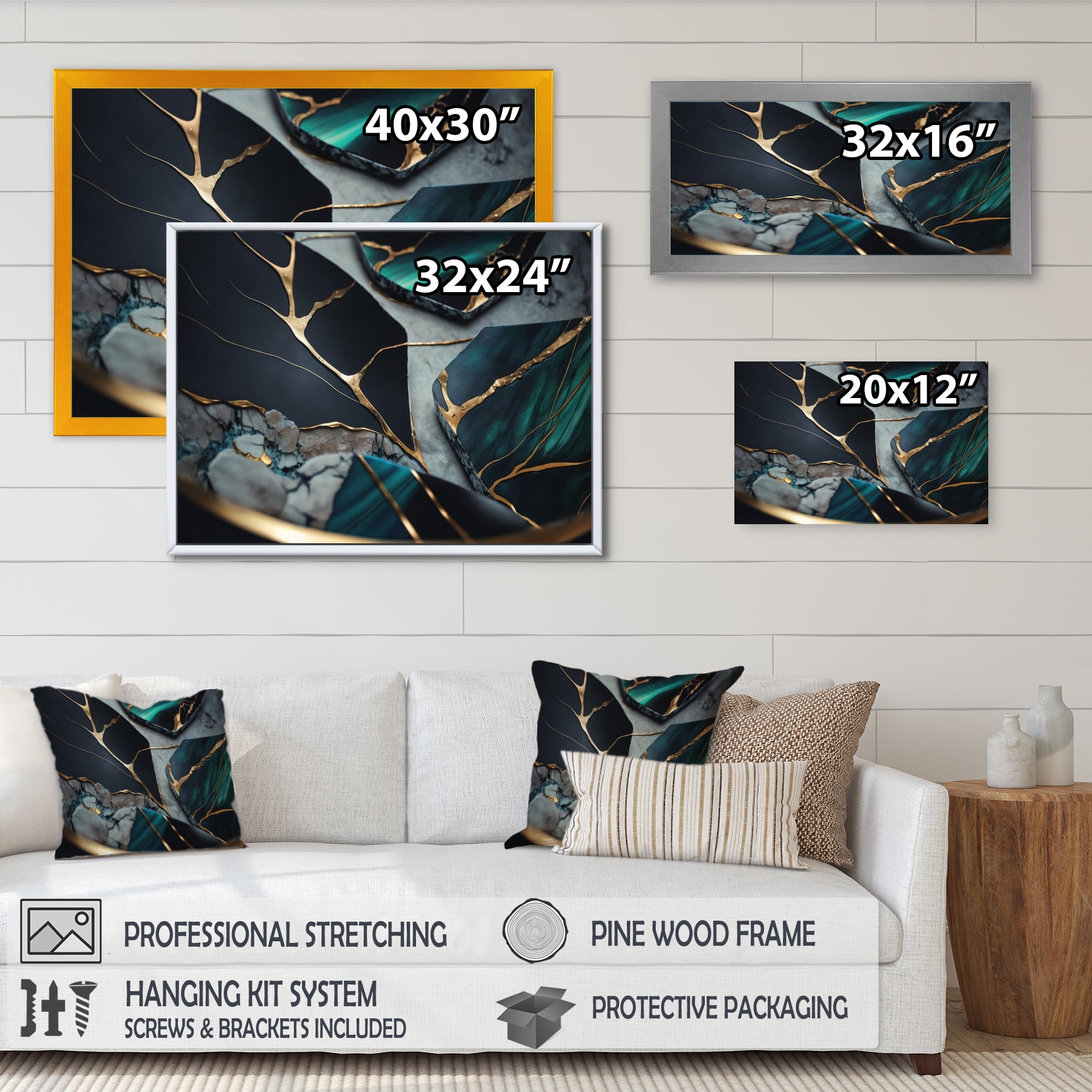 Designart Abstract Geode Green II Canvas Wall Art