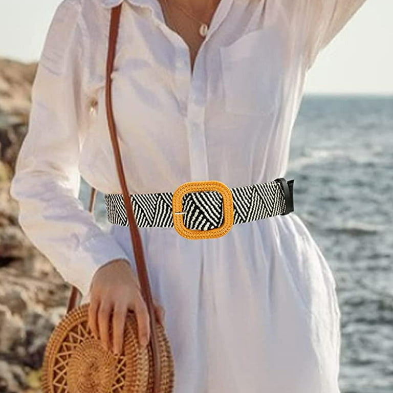 Woven Belt for Women Straw Elastic Stretch Waist Belt Boho Belts Ladies  Summer Beach Dress Belts