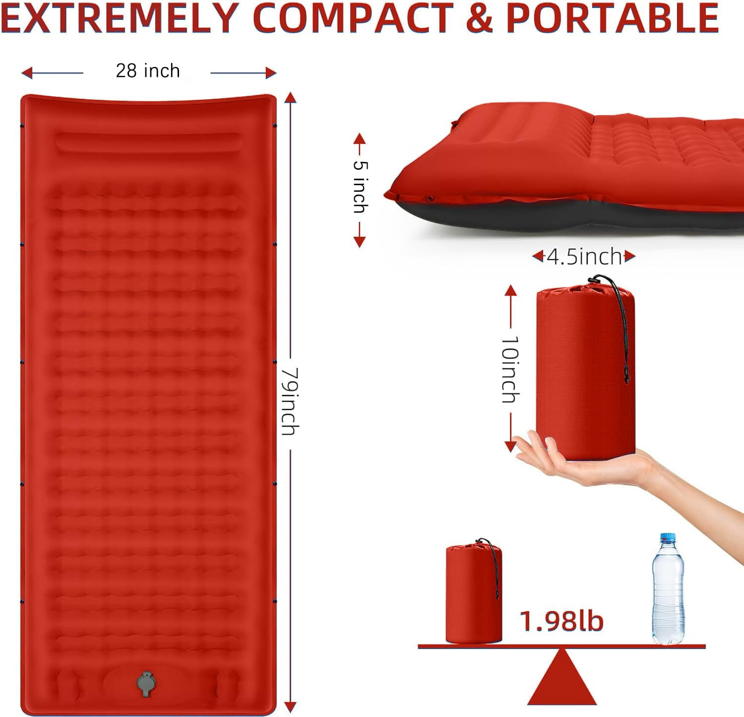 Camping Sleeping Pad, Extra Thick 5 Inch Camping Mat with Pillow Built-in Foot Pump Inflatable Sleeping Pads Compact for Camping Backpacking Hiking Traveling Tent（Green）