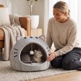 thumbnail image 7 of Convertible Cat Bed 2 in 1 Semi Enclosed Pet Bed All Seasons Warm Cozy Cat Ear Design for Indoor Cats Small Dogs Sleeping Hideout(L), 7 of 7