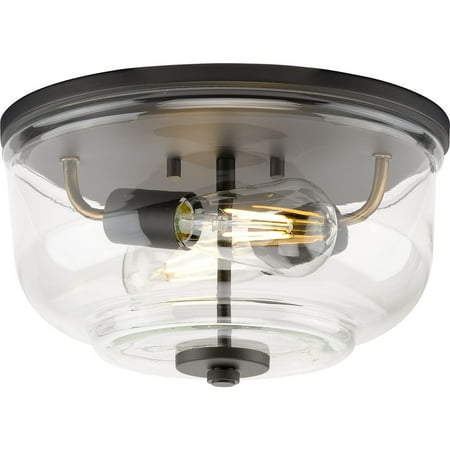 

Rushton Collection Two-Light Graphite and Clear Glass Industrial Style Flush Mount Ceiling Light