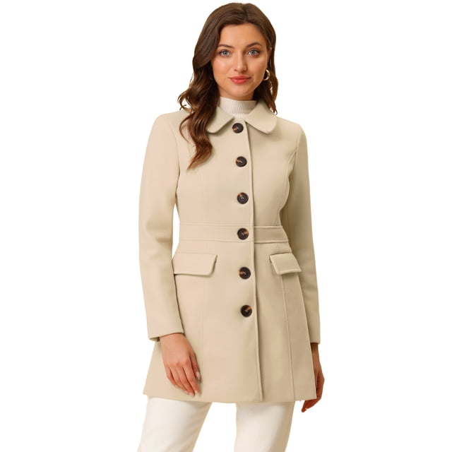 Abrigo de invierno Allegra K con cuello de piel sintética Beige XS para mujer