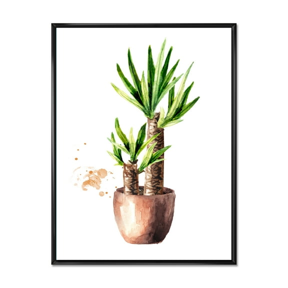 Designart 'Yucca Tree In The Ceramic Flower Pot On White' Traditional Framed Canvas Wall Art Print