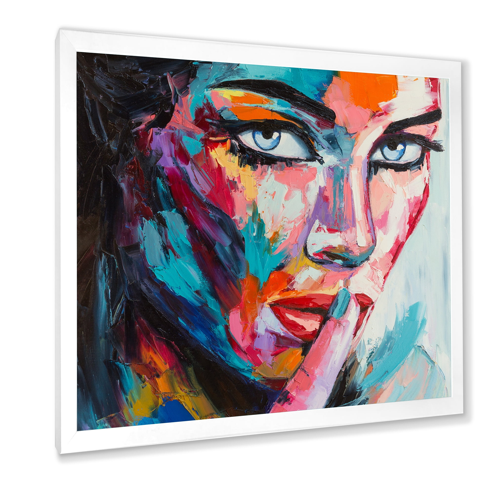 Designart 'Abstract Portrait Of A Young Woman With Blue Eyes II' Modern Framed Art Print