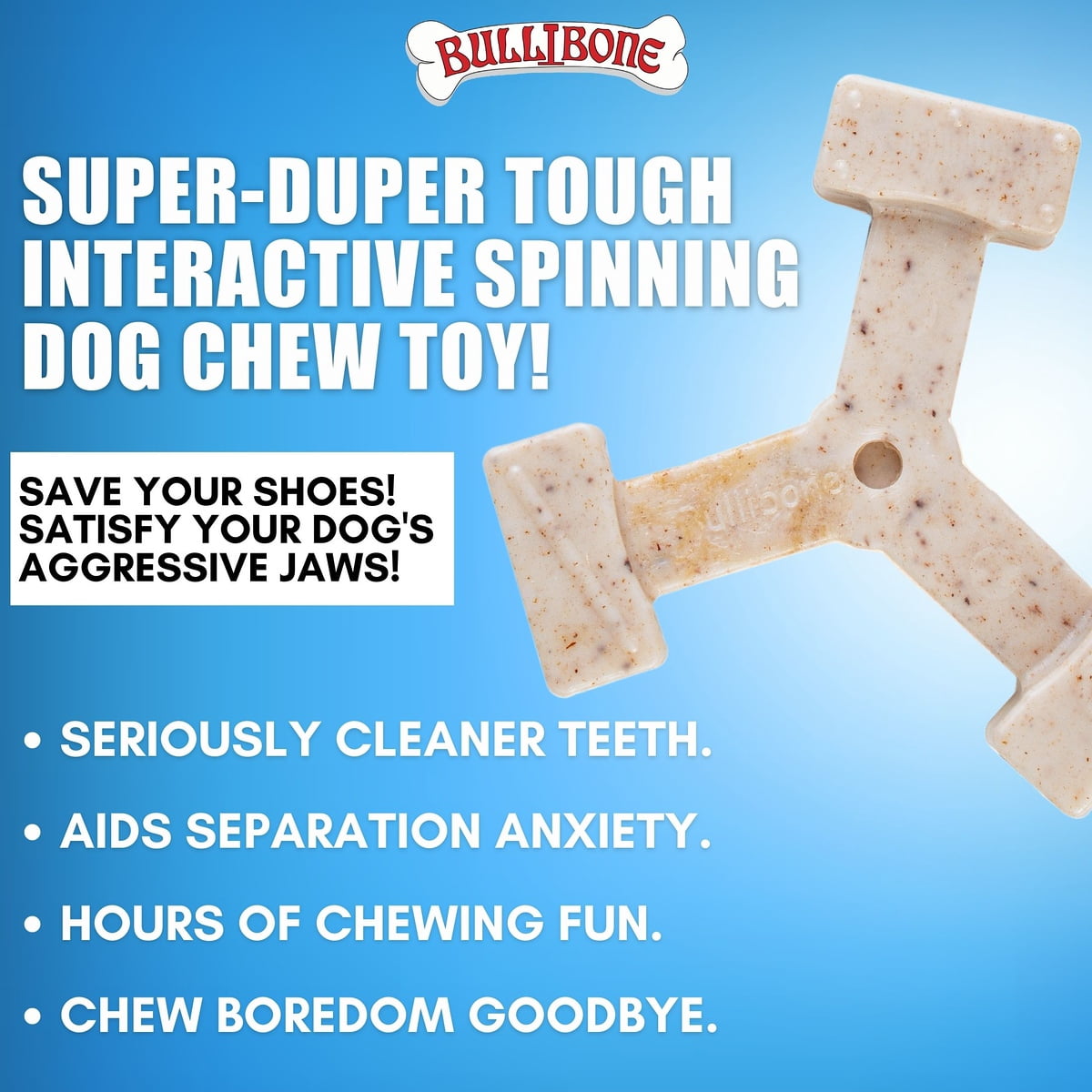 Bullibone Jumbo Bacon Spin-a-Bone Heavy Chewer Dog Bone - Interactive Dog Chew Toys, Triggers Natural Instincts, and Improves Oral Health - 2 Pack