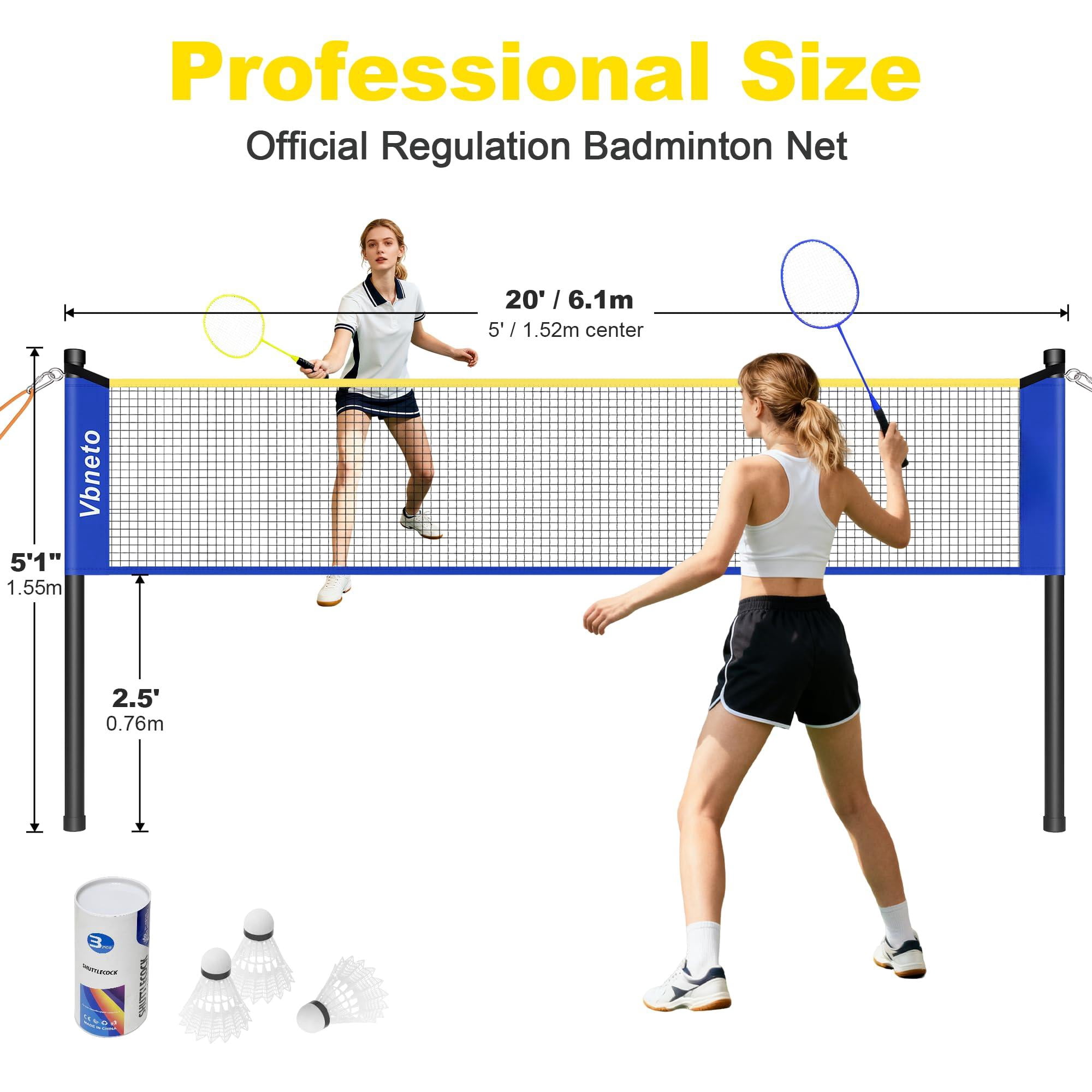 Badminton Set  Portable Outdoor Anti-sag System - Official 20ft X 5ft Easy Setup Durable Net With 4 Rackets 3 Shuttlecocks & Carry Bag For Backyard Lawn Or Beach Fun