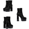 thumbnail image 5 of KIJBLAE Womens Glitter Ankle Boots Chunky High Heel Sparkly Booties Sexy Super Heel Party Sequin Cloth Winter Boots Black 40, 5 of 5